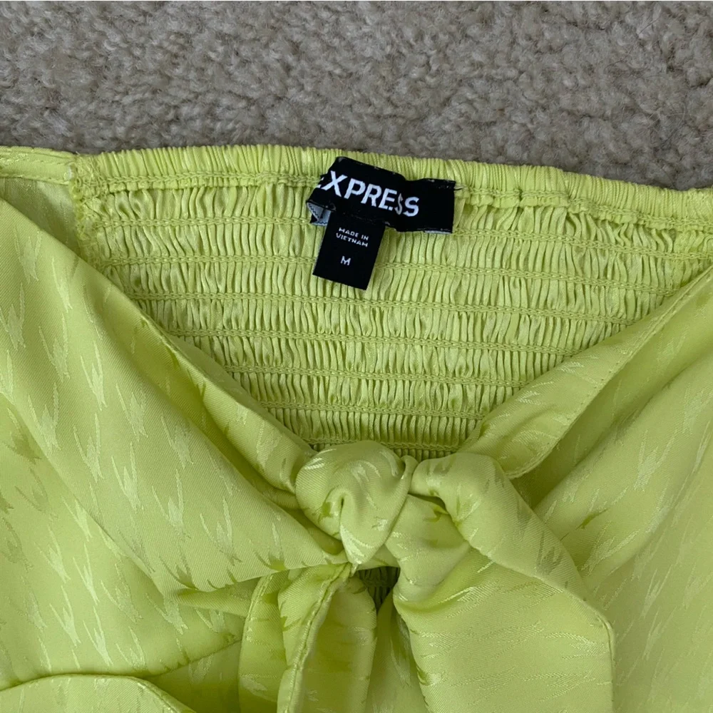 Express Medium Green Yellow Long Sleeve Blouse Bodysuit - Picture 4 of 8